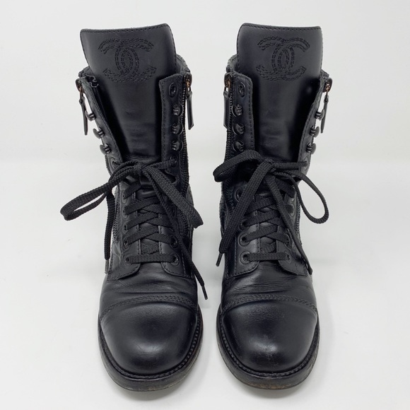 chanel white combat boots